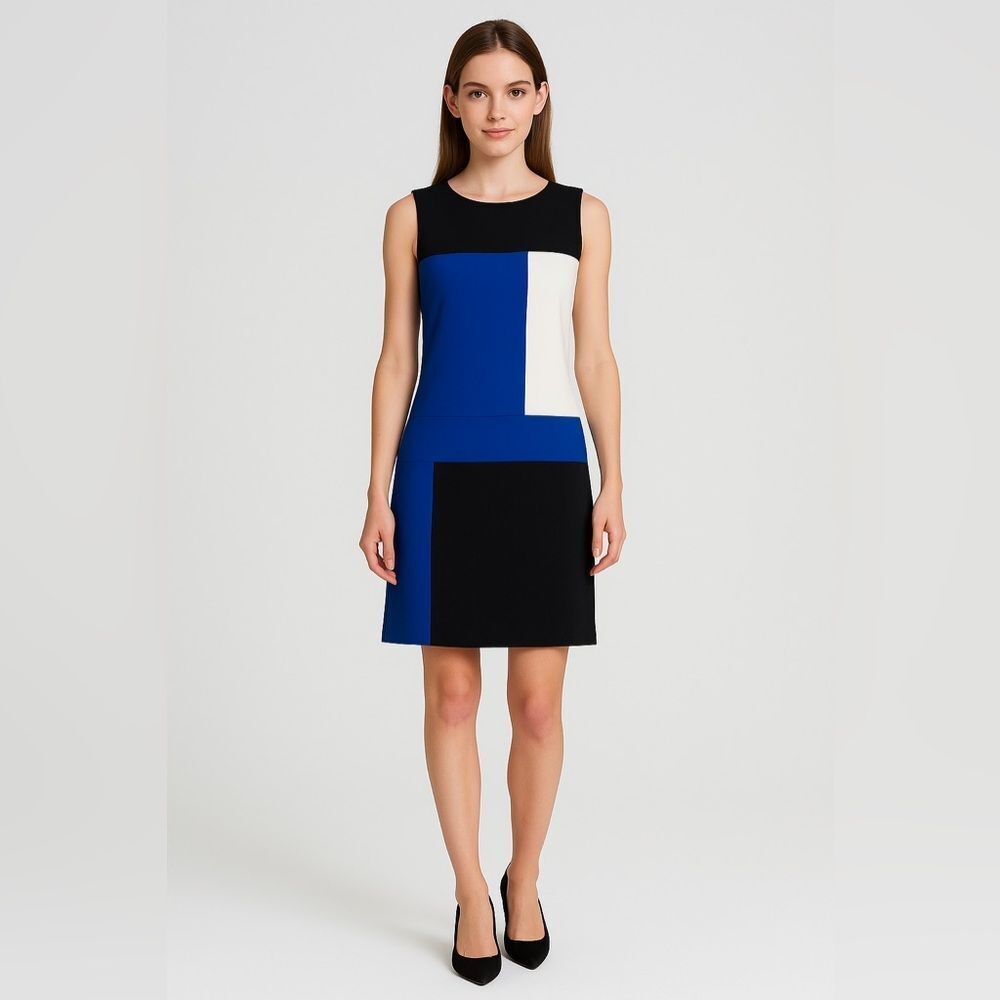 Vince Camuto Color Block Black and Blue Mini Dress 6